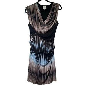 Suzi Chin for Maggy Boutique Brown and Blue Draped Sheath Dress Size 10